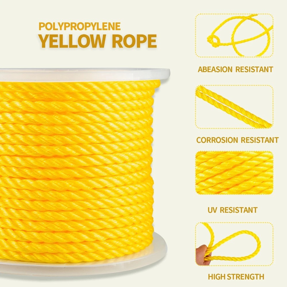 1/2'' 200' Floatable 3 Stand Yellow Poly Cord Twisted Rope
