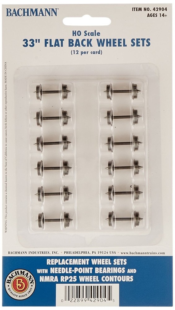 Bachmann Trains 33" FLAT BACK WHEEL SETS (12 per card) - HO Scale