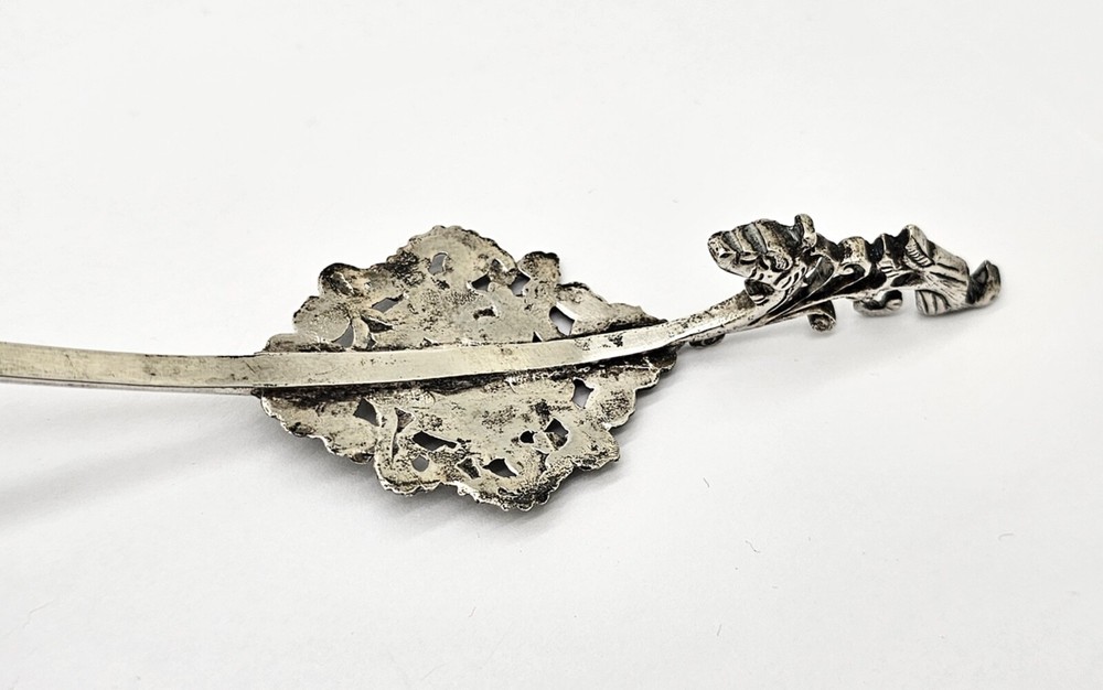 FANCY 1900 DUTCH .833 SOLID SILVER SCENERY DECOR BIRD HANDLE STRAINER,8.75"