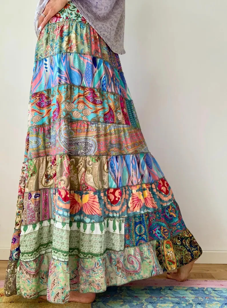 Wholesale Lot Frilled boho skirt for summer festivals tiered hippie maxi skirts