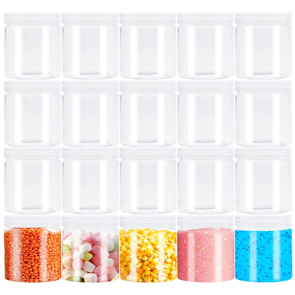 20 Pack 4oz Clear Plastic Round Containers with Lids for Candy Makeup Cosmetics