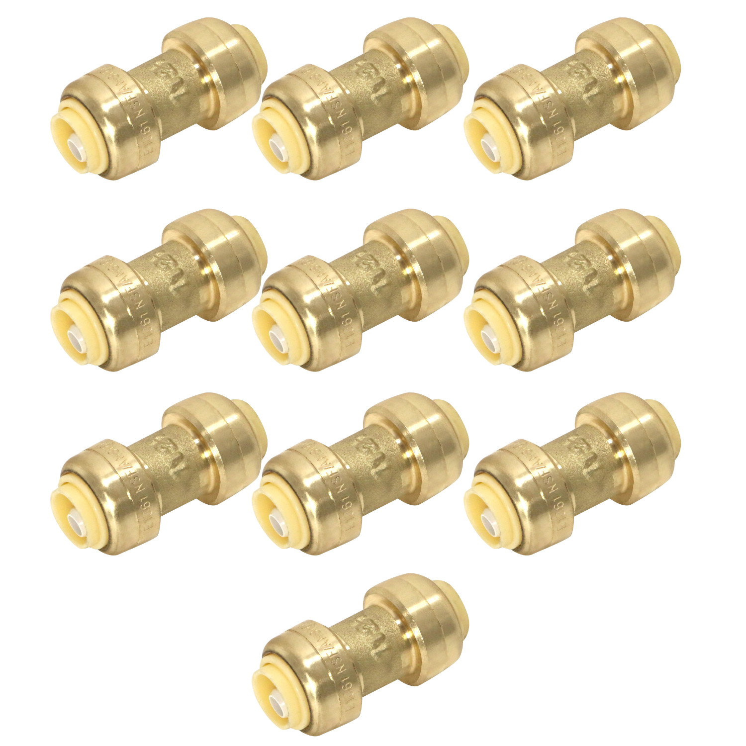 10 Pack XFITTING 1/4" (3/8"OD) X 1/4" (3/8"OD) Push Fit Coupling, Lead Free