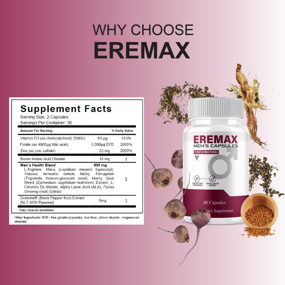 (3 Pack) Eremax Capsules, Eremax Premium Performance Supplement (180 Capsules)