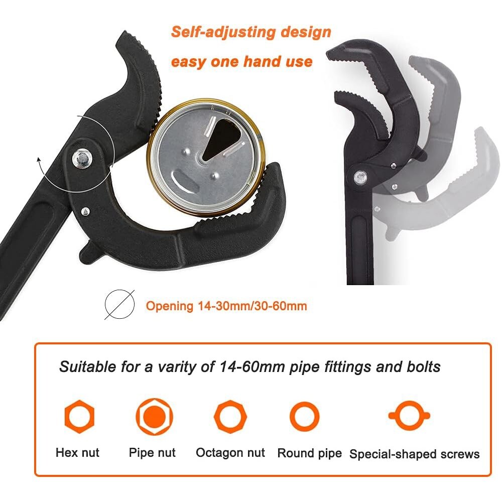2pcs Multi-function Magic Wrench Self-Adjusting Spanner Power Grip Pipe Wrench