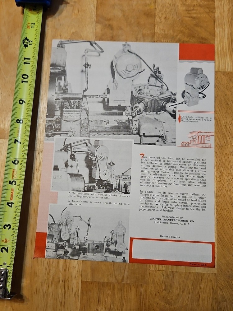 TURRET MASTER MACHINE TOOL SPEC SHEET #3