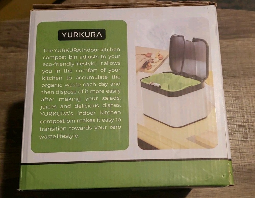 Yurkura Contertop Indoor Kitchen Hinged Compost Bin New Open Box