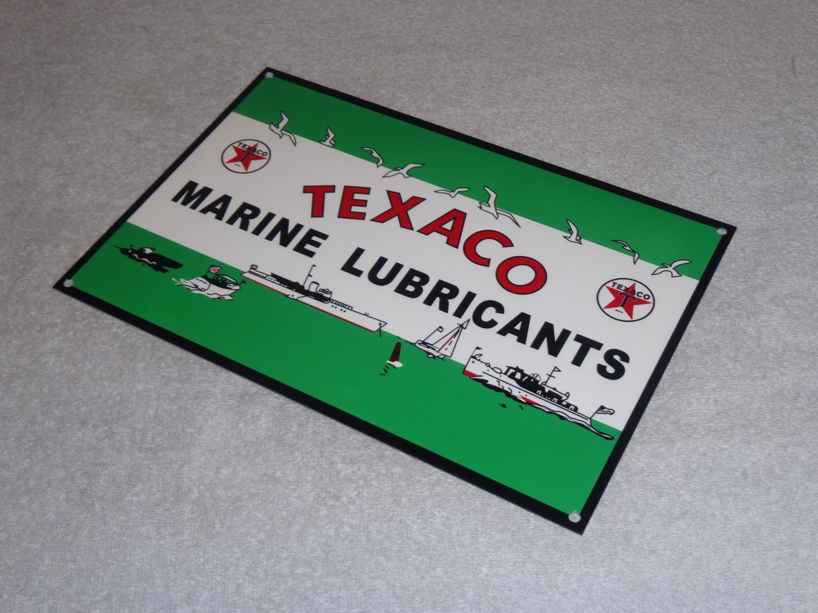 VINTAGE TEXACO MARINE LUBRICANTS W/ BOATS 12" METAL OUTBOARD GASOLINE & OIL SIGN