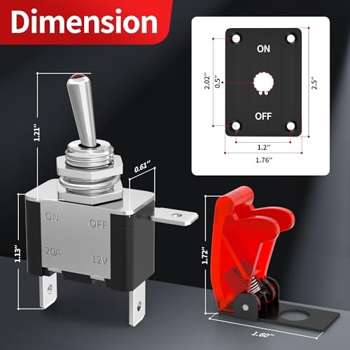Toggle Switch 12V DC 20A Toggle Switch 3 Pin ON/Off SPST LED Lighted