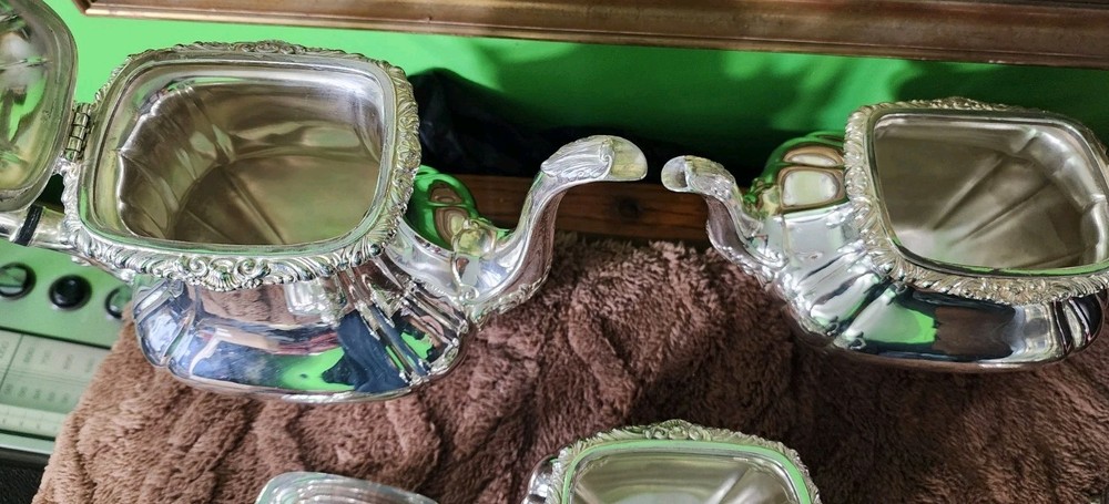 😎NICE! GORHAM ANTIQUE SHELL & GADROON SILVERPLATED 4pc COFFEE & TEA SET☕️🍵🍚🥛