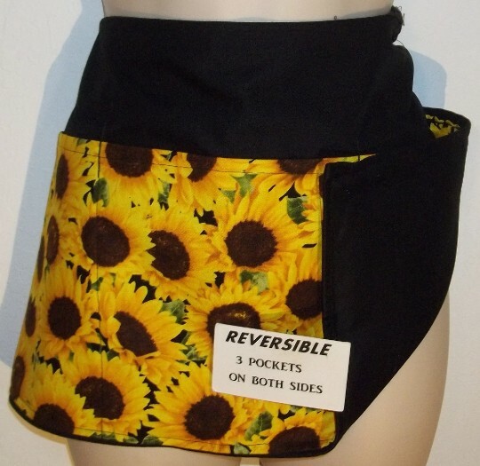 Reversible server waitress half apron SUNFLOWER/three pockets both side 6533 R