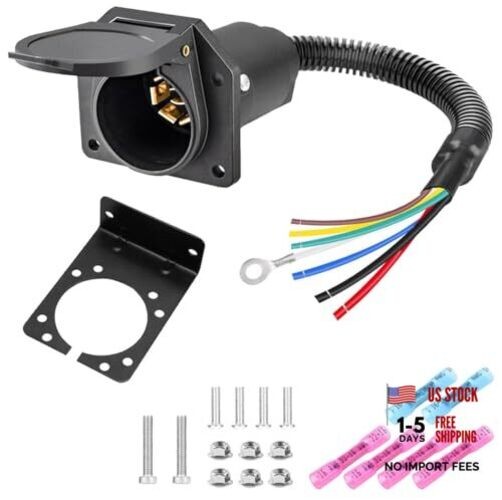 7 Way RV Trailer Light Connector Socket 7 Pin Wire Electrical Trailer Adapter