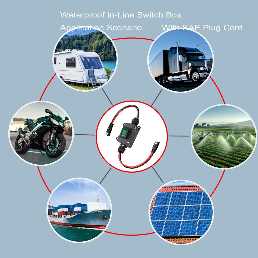 DC 12V Inline Power Toggle Switch, IP67 Waterproof 12AWG ON/Off Switch SAE Ca...