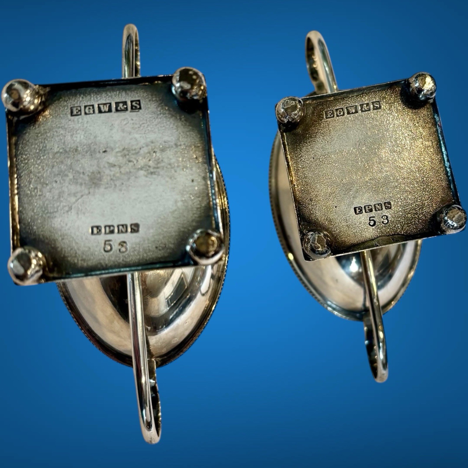 Vintage Antique Pair of Silver Plated Pedestal Salt Cellars With Handles