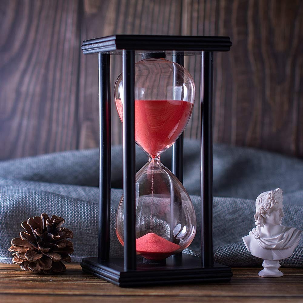 Hourglass Timer with Red Sand, 30 Minute Wooden Frame Sand Timer, Creative Ha...