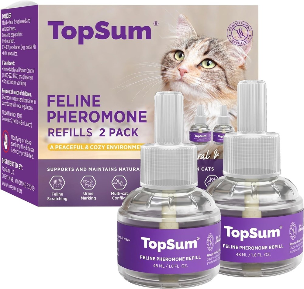 Calming Cat Pheromone Diffuser Refills - 30-Day Each, 2 Pack for Stress Relief