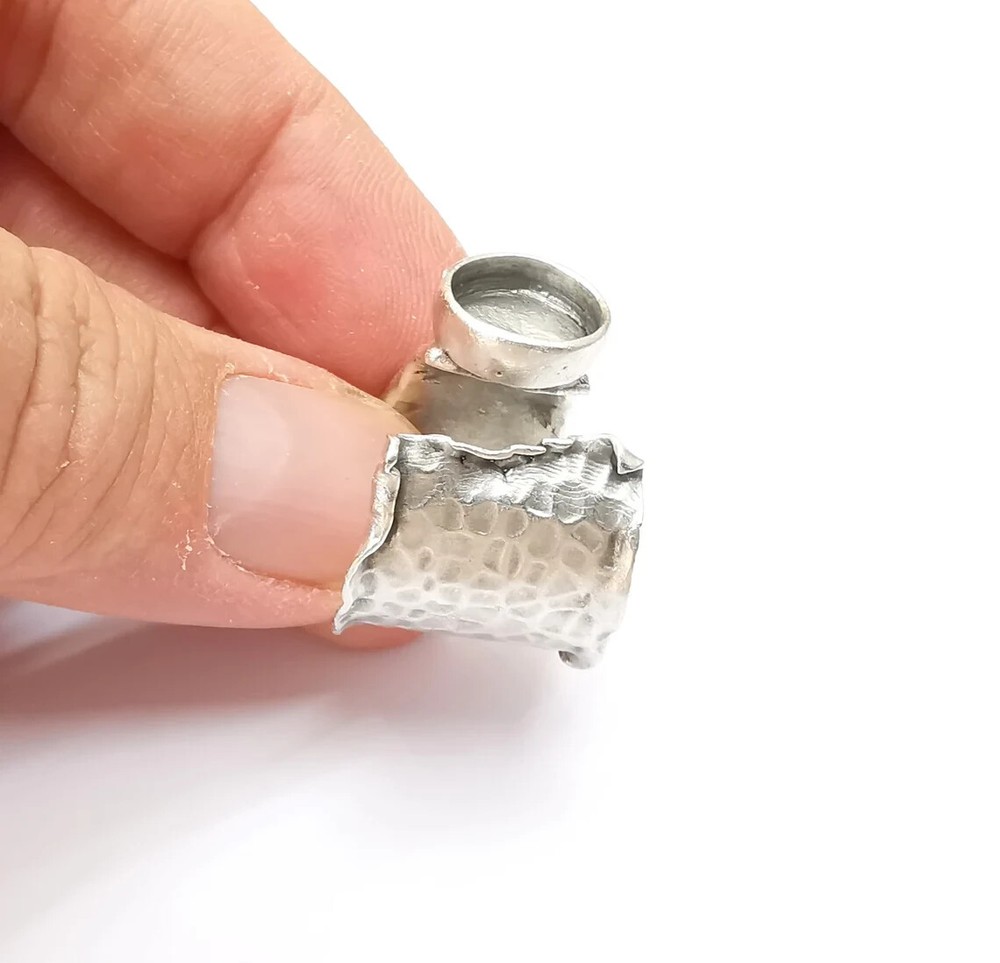 Hammered Ring Setting Resin Ring Blank Cabochon Mounting Adjustable Dried Flower