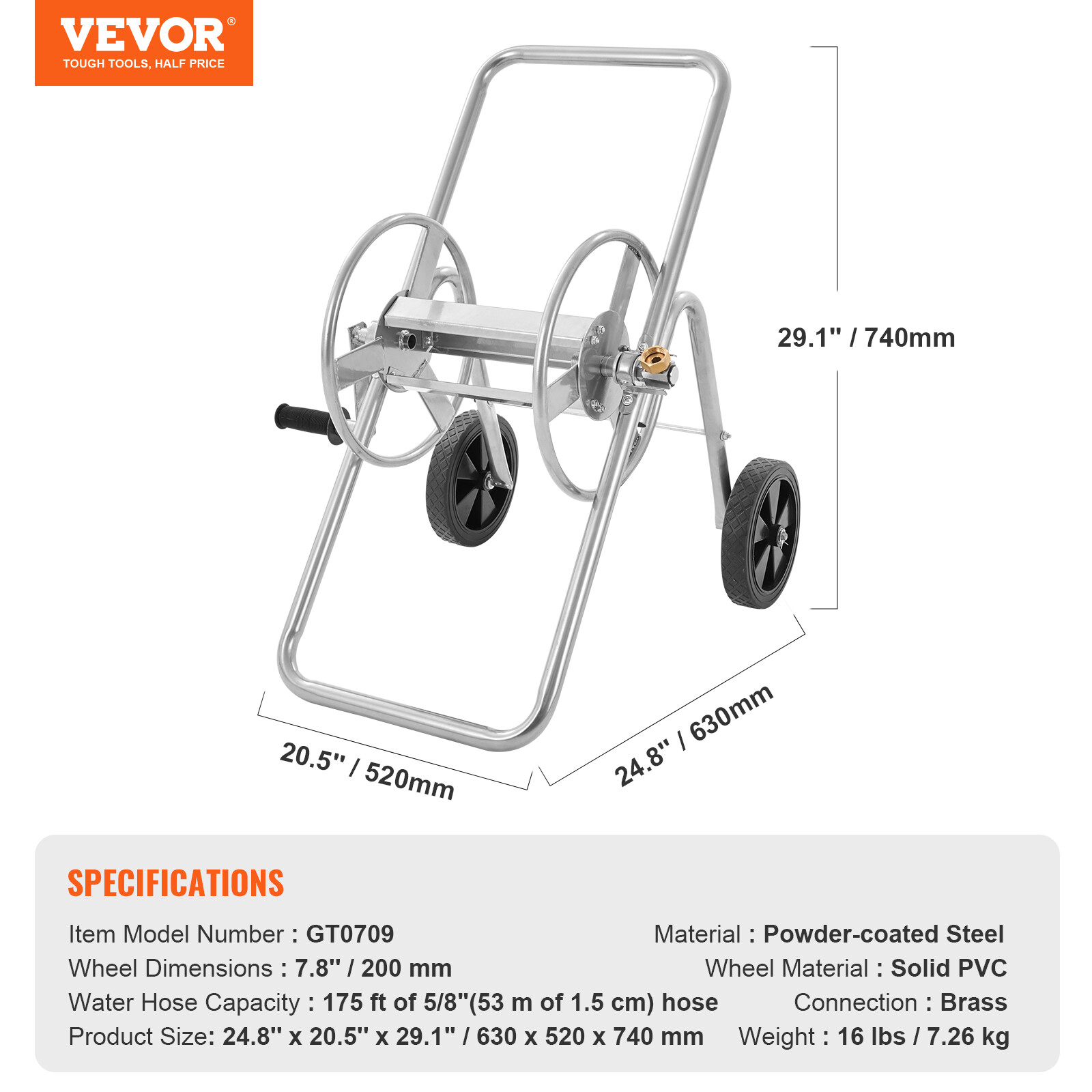 VEVOR Hose Reel Cart 175ft. Heavy Duty Garden Water Yard Planting w/ Wheels