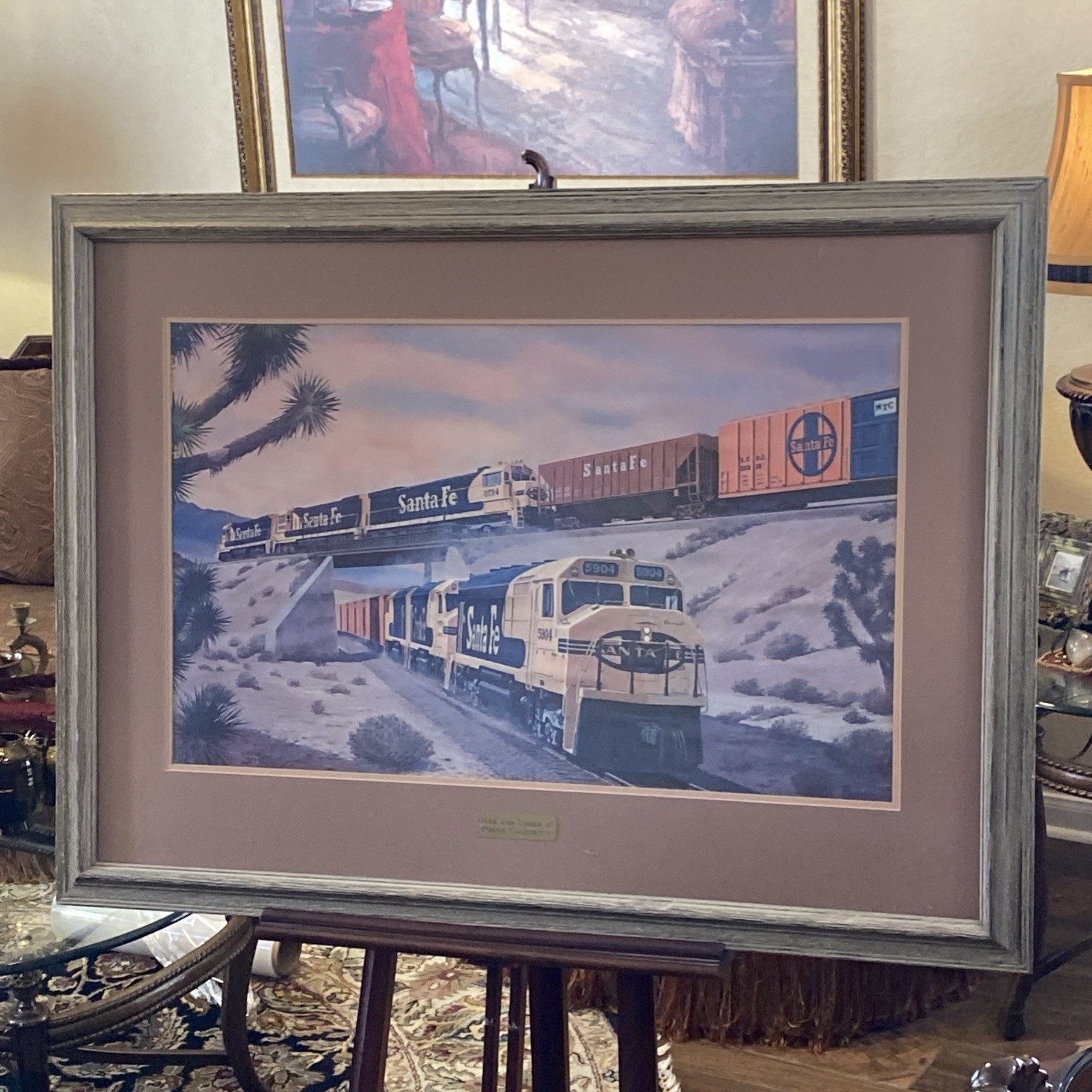VINTAGE SANTA FE TRAINS ADVERTISEMENT LARGE FRAMED PRINT FOGG 41”x31”