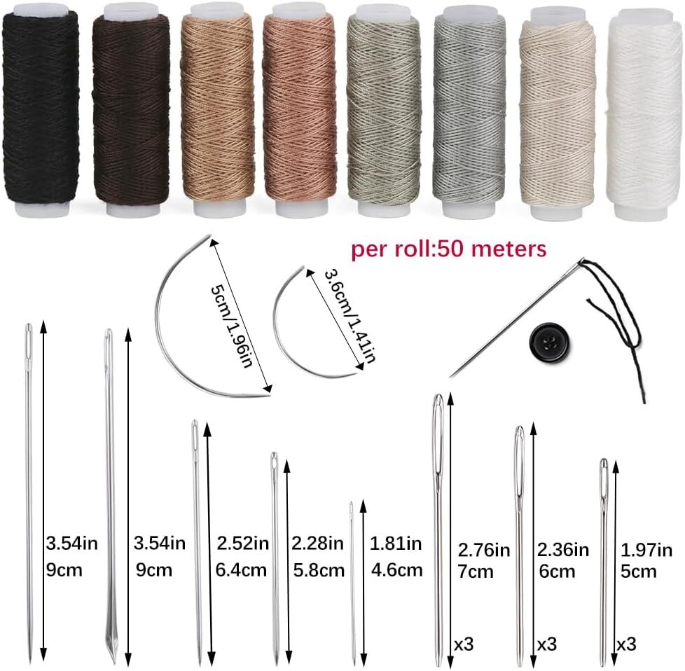 Upholstery Repair Sewing Kit Leather Hand Stitching Needles Thread Awl Tools