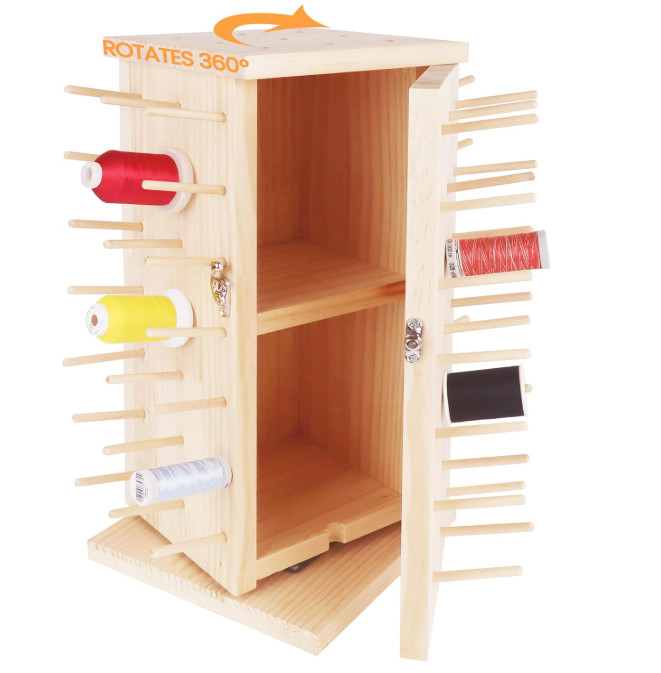 New brothread 93-Spool Rotating Thread Rack–Wooden Organizer for Sewing & Crafts