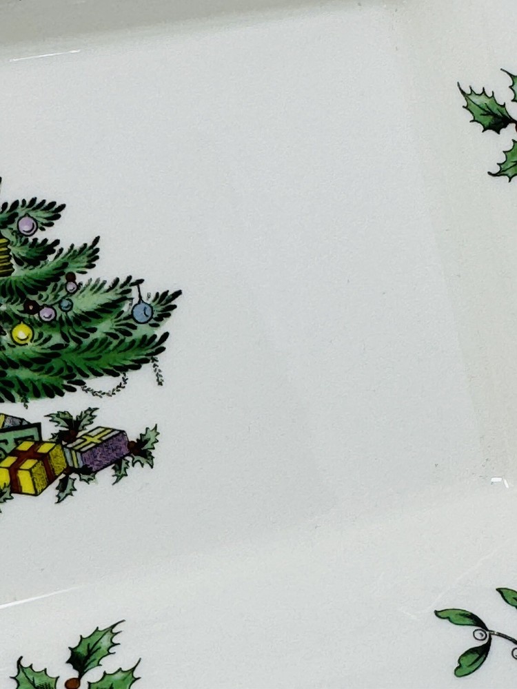 Spode Christmas Tree Rectangular Serving Tray Green Trim 8.5" England MINT
