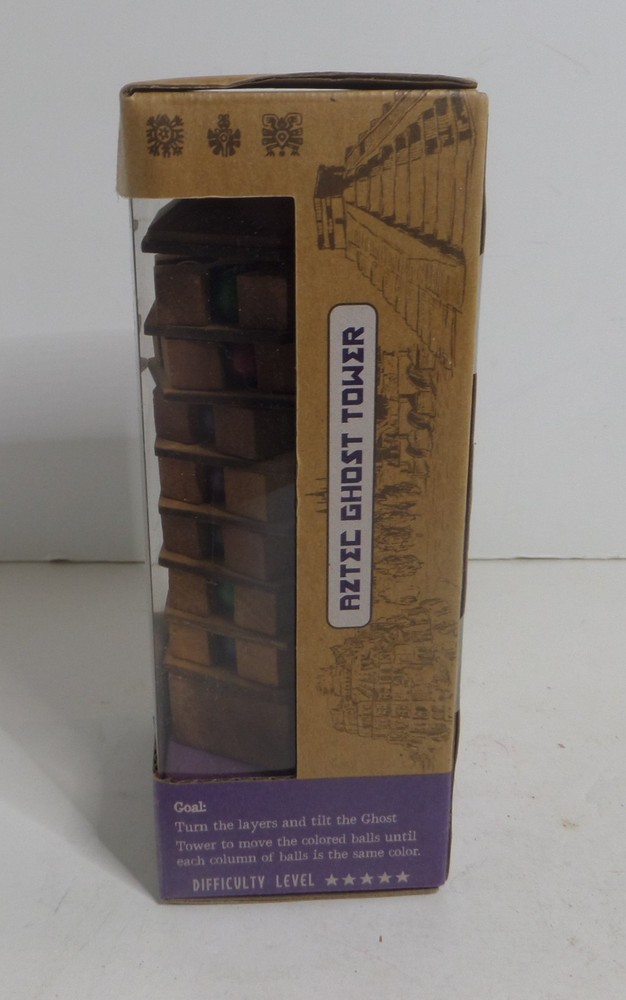 Aztec ghost tower game wood puzzle with marbles