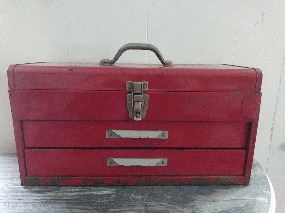 Vintage Metal Toolbox 2 Drawer Red