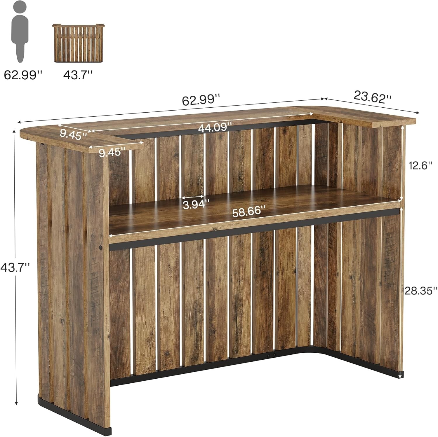 63'' Home Bar Unit, Farmhouse Liquor Bar Table with Storage Shelves, Bar Cabinet