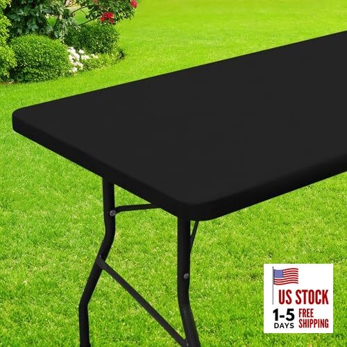 Rectangle Table Cloth, Waterproof Elastic Fitted 72" x 30" (Rectangular) Black