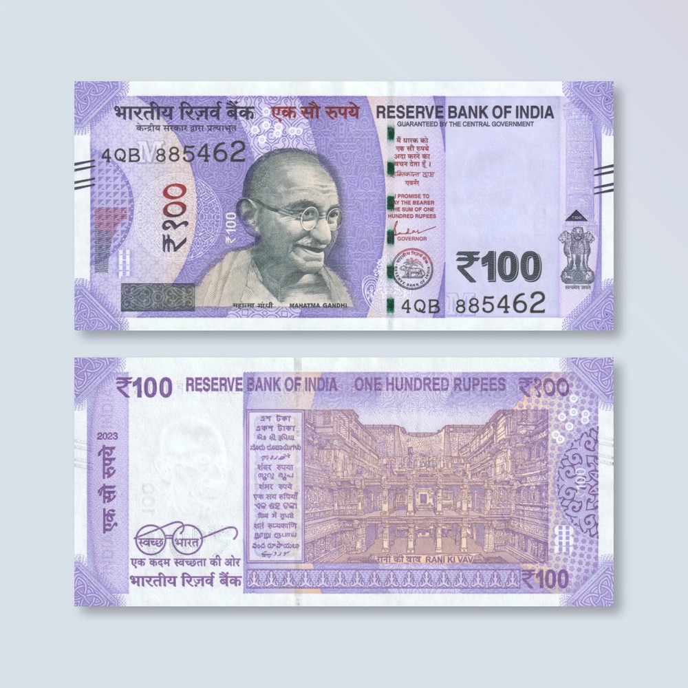 India 100 Rupees, 2023, B301f4, P112, UNC