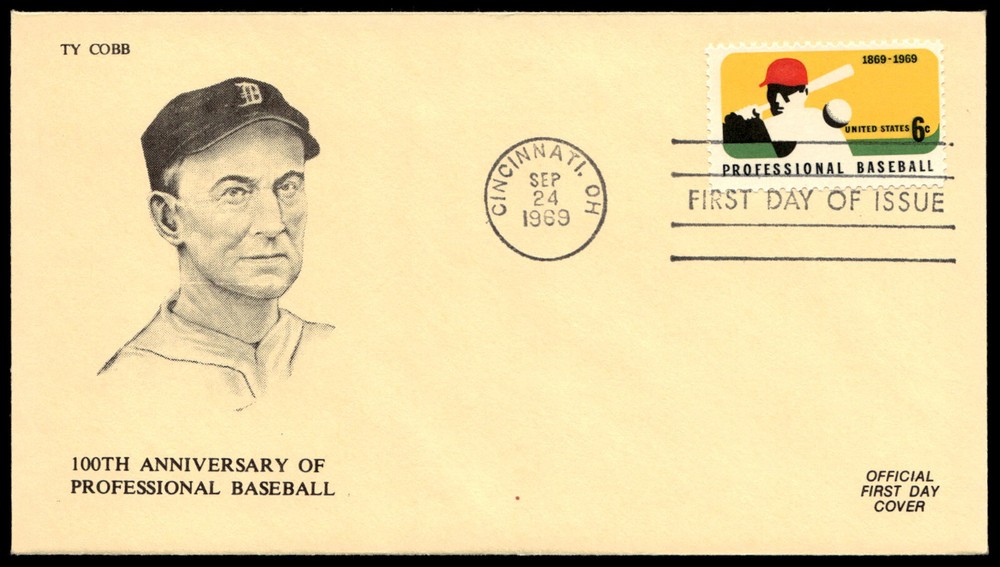 1969 Professional Baseball FDC 100th Anniversary- Ty Combs Cachet