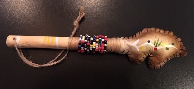 Rawhide Rattle with Beaded Handle - Bear