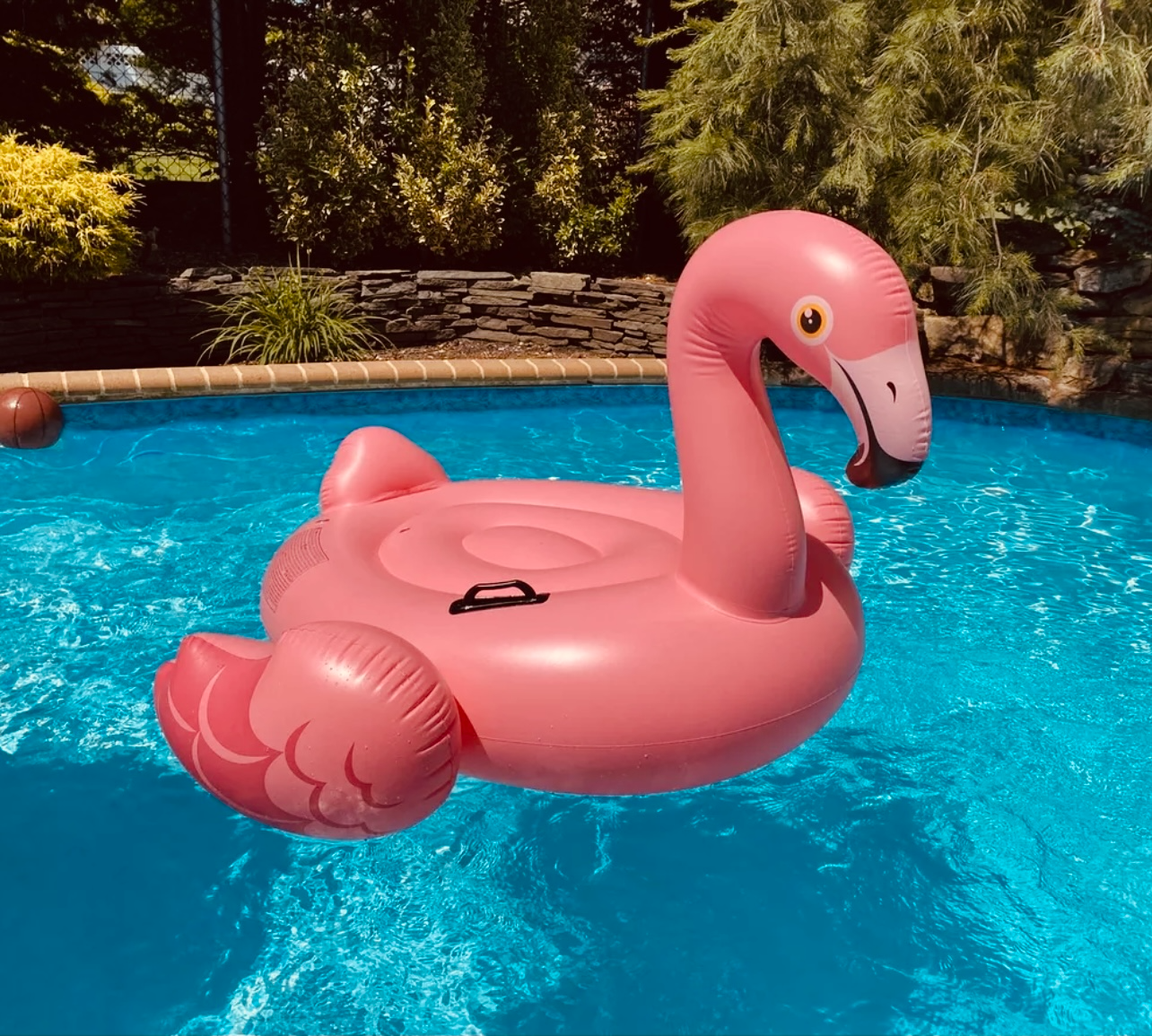 Inflatable Flamingo Ride-On Pool Float, 58" x 58" x 32"
