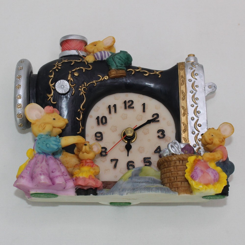 Sewing Machine Clock with Mice Ceramic Free Standing