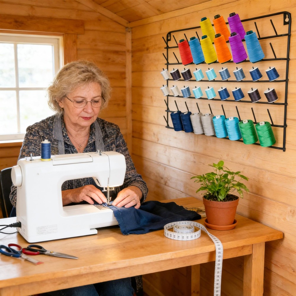 SIBAO 1 Pack Thread Holder Wall Mount - 54 Spools Wall Mount Thread Rack, Emb...