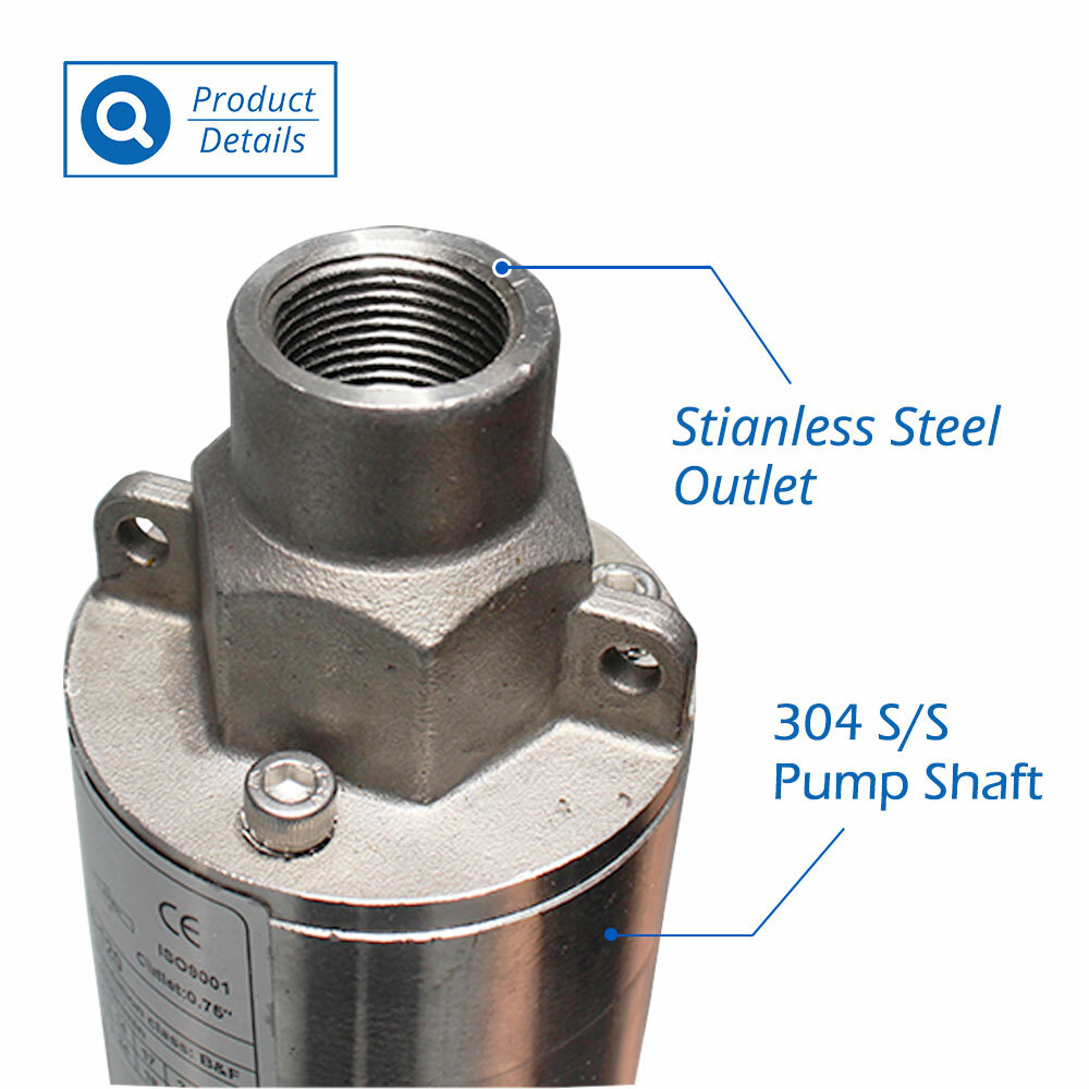 [US Stock] 3" DC/AC Hybrid Solar Water Bore Well Pump 72V 1100W Submersible 180m