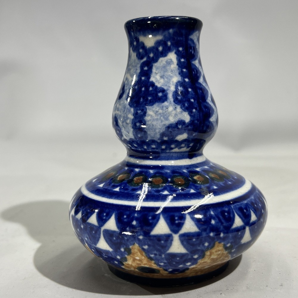 Antique Middle Eastern Blue And White Double Gourd Vase MARKED