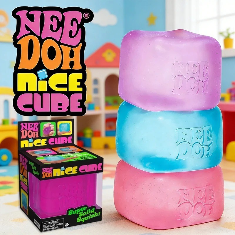 Nee Doh Nice Cubes Ice Cube Toy Fidget Super Solid Squish Pink /Blue