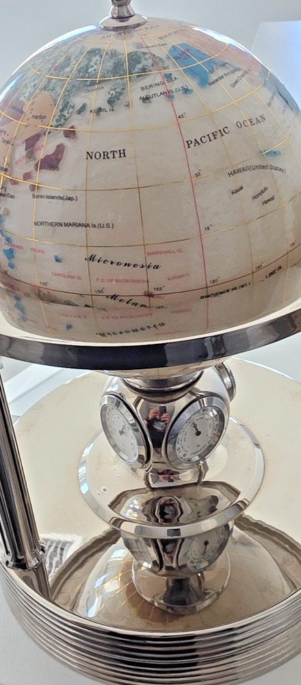 Heavy World Globe With Clock, Hydrometer, Temp & Fragrance Disc.