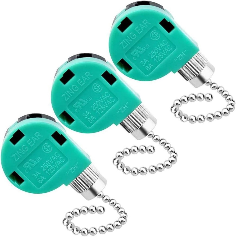 3 Pack Ceiling Fan Switch 3 Speed 4 Wire Zing Ear ZE-268S6 Pull Silver