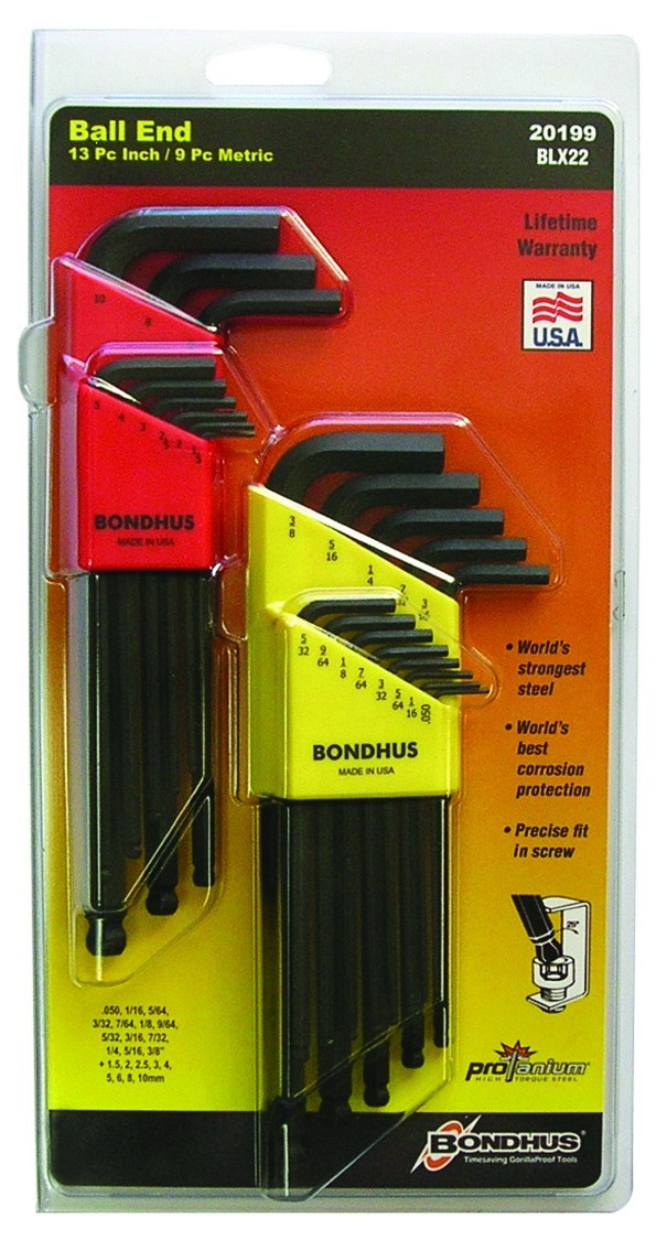Bondhus 22pc Ball End Hex L Wrench Set Metric SAE Inch MADE IN USA 20199
