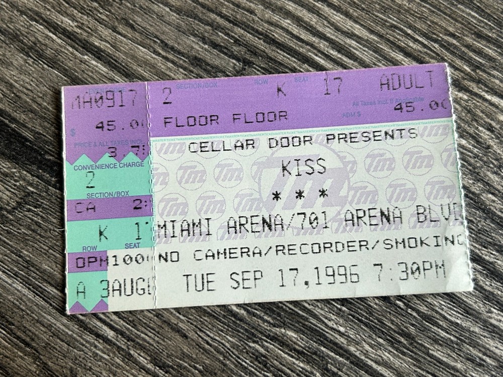 KISS Ticket Stub Alive Reunion Concert Tour Sept 17 1996 Miami FL Vintage Kiss