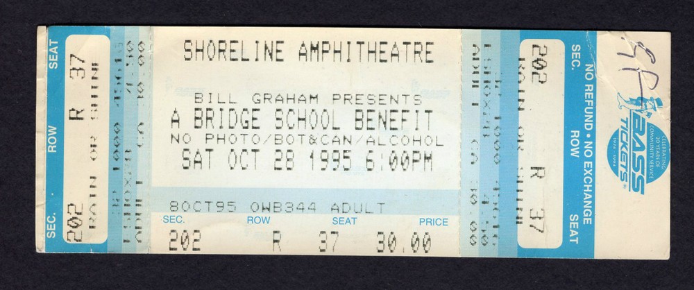 1995 Neil Young Bruce Springsteen Pretenders concert ticket Bridge School