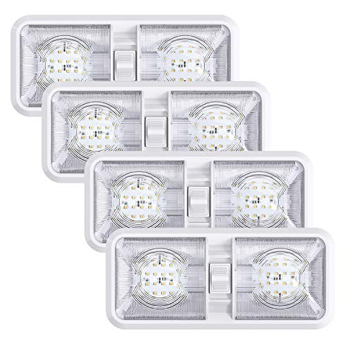 4 Pack RV LED Ceiling Double Dome Light Fixture with ON/OFF Switch Interior