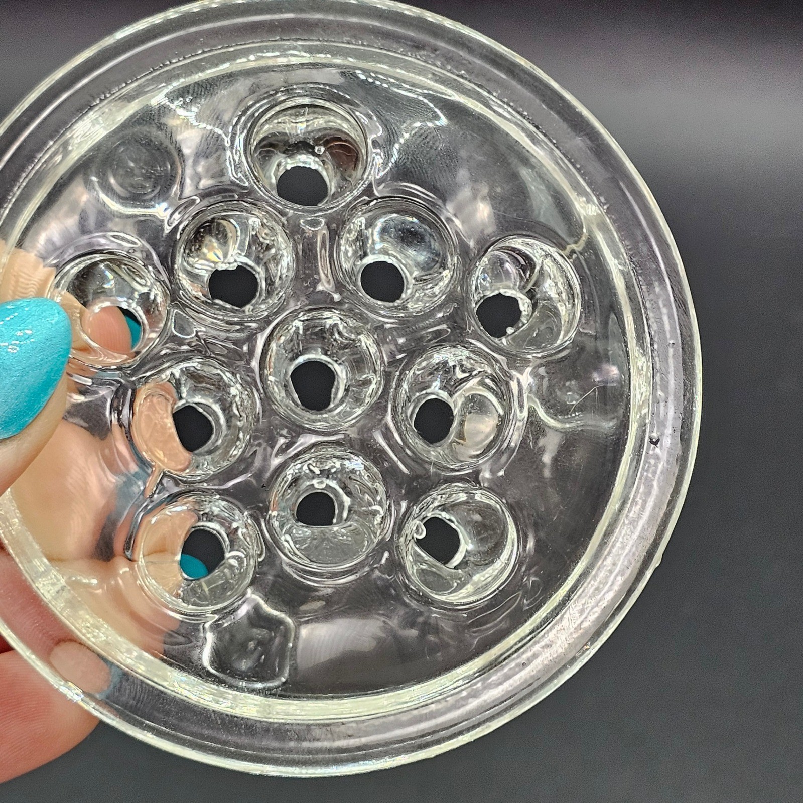 Vintage Clear Glass Flower Frog Floral Arranger Arrangement 11 Holes Round