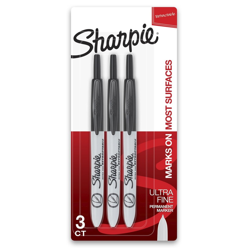 Ultra Fine Point Black Permanent Markers, Retractable, 3 Count Pack
