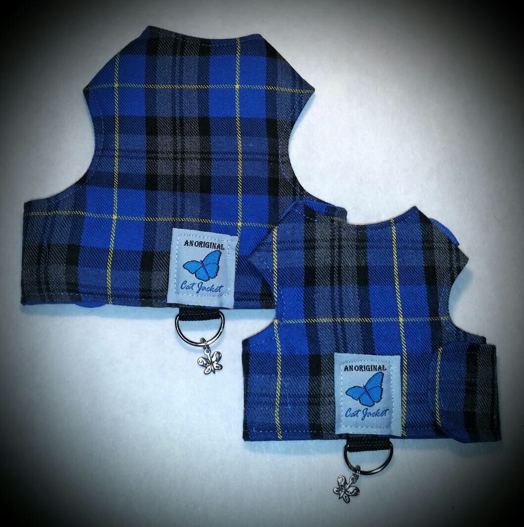 Butterfly Cat Jackets - Cat Walking Harness Jacket Tartan Plaid Fabric designs