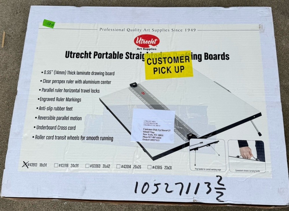 New Utrecht Drafting Board, Portable Drafting Table with Parallel Bar, 18" x 24"
