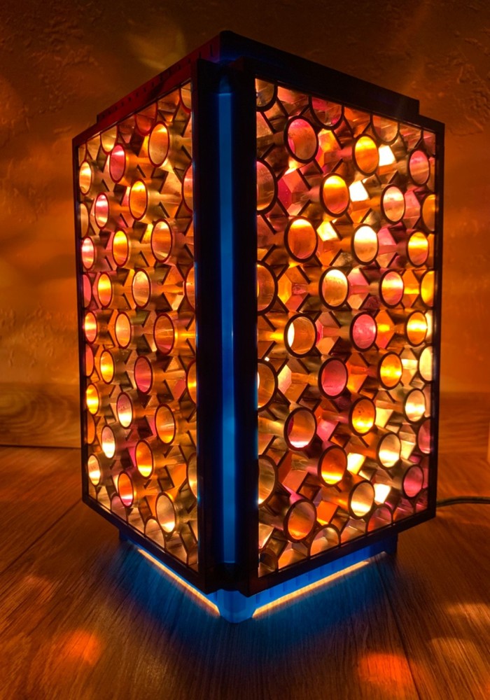 Vintage Soviet Rotating Lamp USSR 1970s Geometric Pattern Amber Light