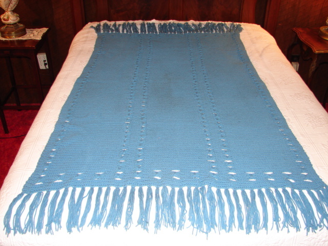 Handmade Handcrafted Blue Complex Pattern Crochet Afghan Throw